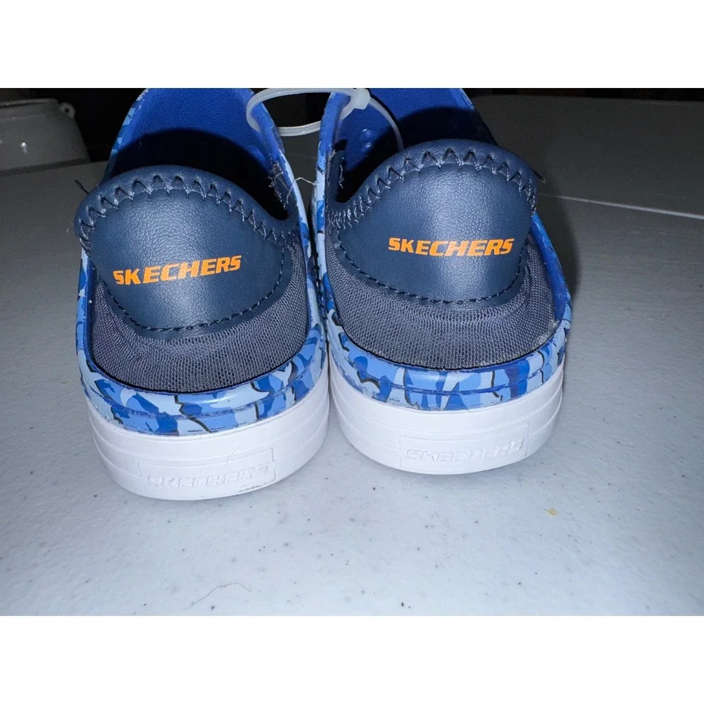 Skechers Foamies Boys Blue Shark Camo Slip On Water Shoes Sneakers Size 10